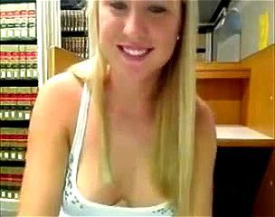 Blonde girl playing library