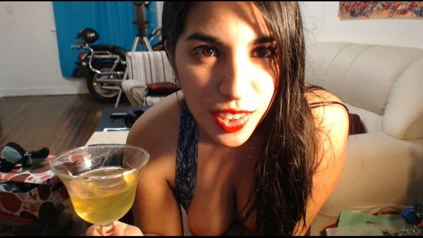 Teen drinks from pussy martini