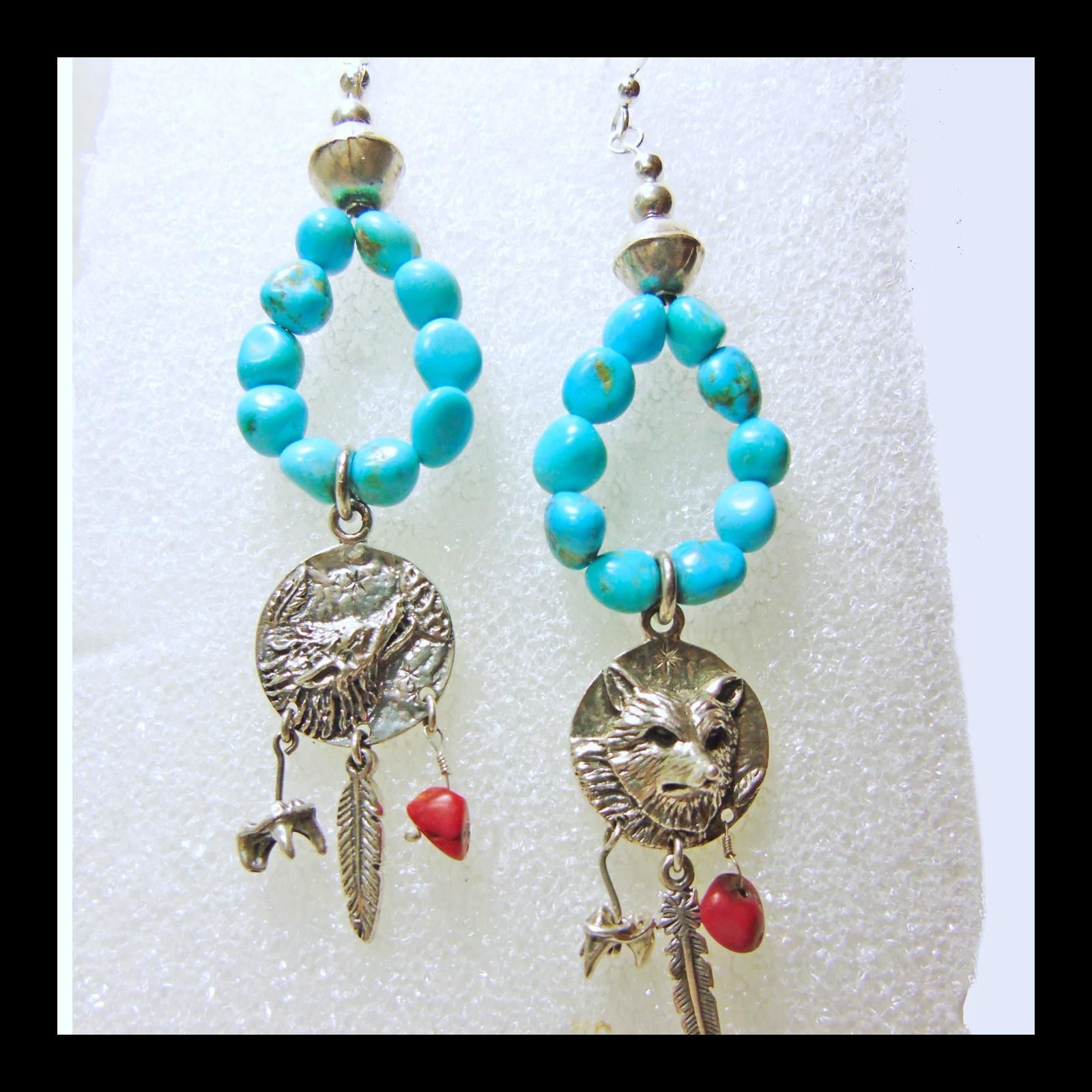 Turquoise fetish wolf earrings